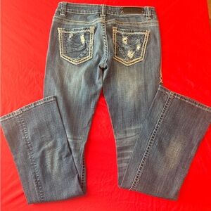 Rock & Roll Cowgirl Distressed Blue Boot Cut Jeans